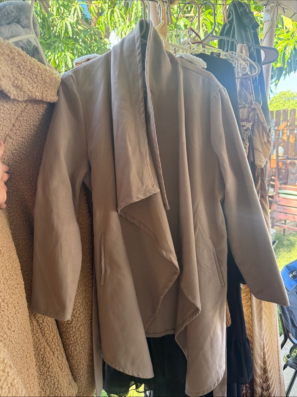 Revamped Taupe Open-Front Draped Blazer Jacket